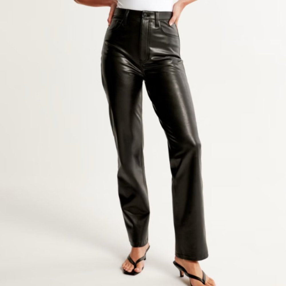 Vegan Black Leather 90s Straight Ultra High Rise size 0 /25 short